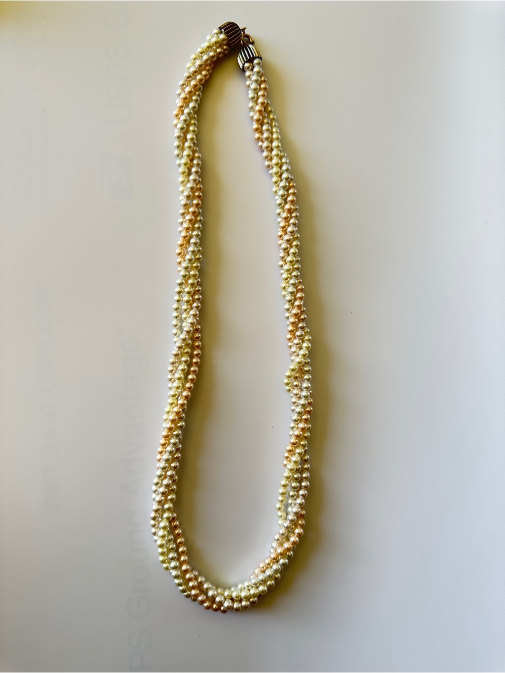 Twisted Multi-Strand Faux Pearl Necklace - Cream & Gold